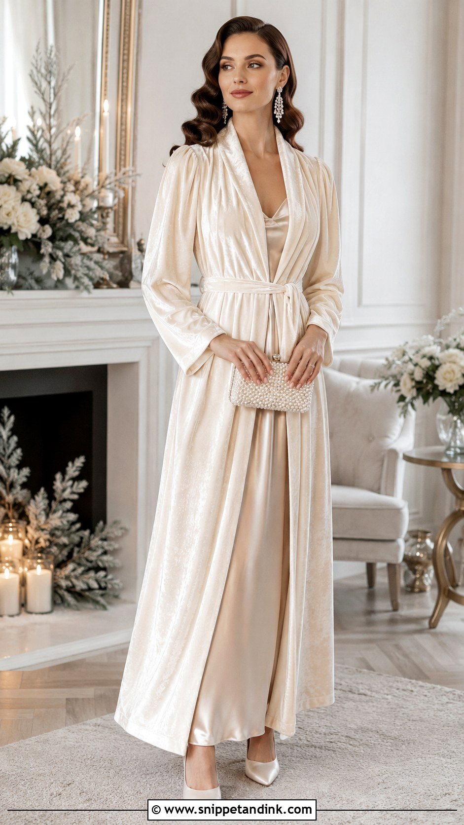 Bridal Velvet Robe And Satin Dress Outfit - Snippet and Ink - 20 Budoire Bridal Ideas