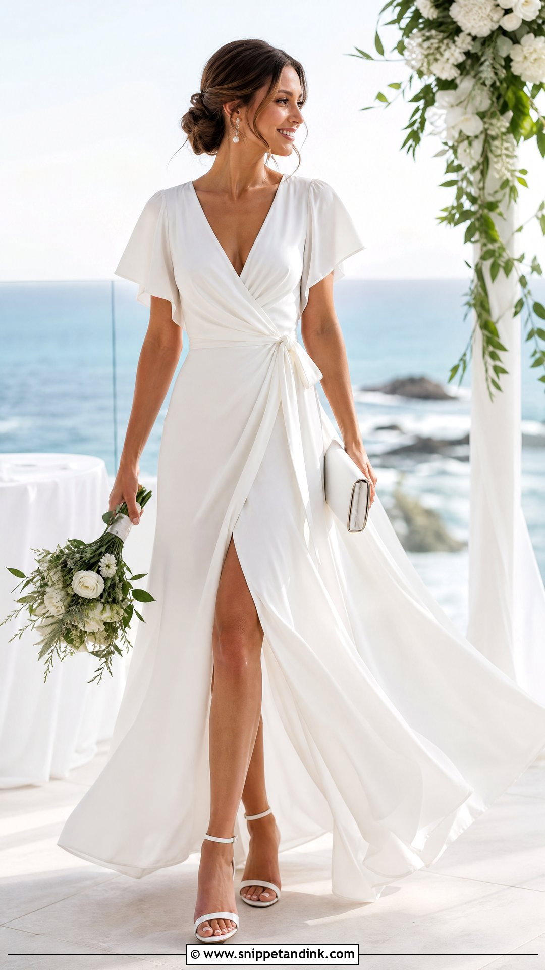 Bridal Wrap Dress With Strappy Sandals - Snippet and Ink - 20 Simple Bridal Outfit Ideas