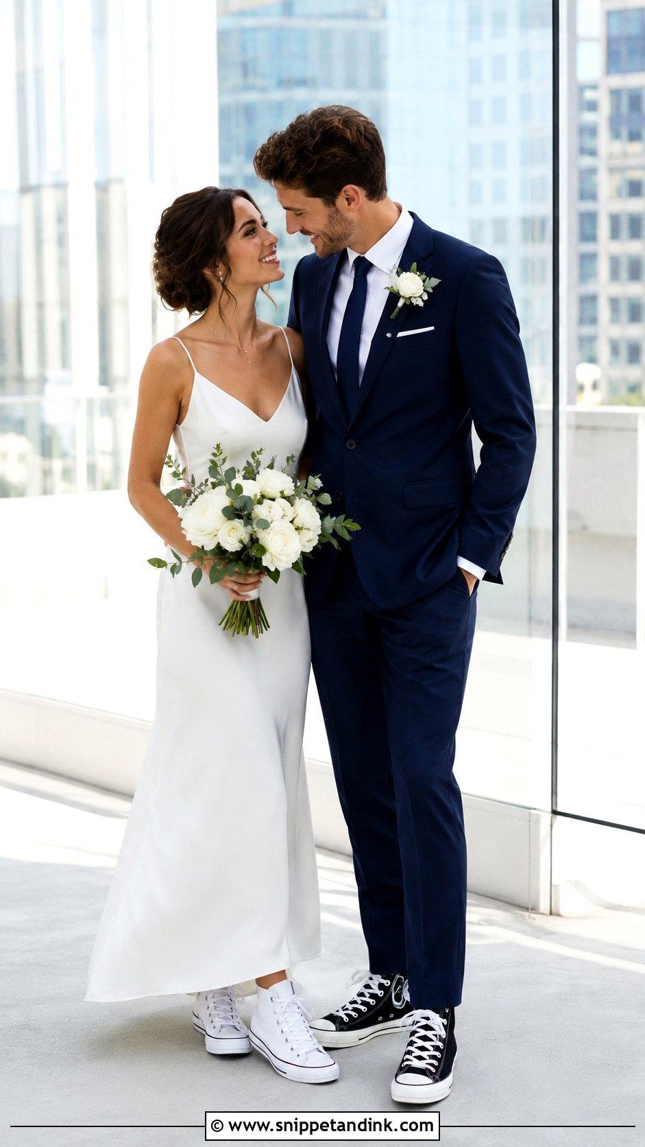Bride And Groom Converse With Coordinated Outfits - Snippet and Ink - 30 Wedding Converse Ideas