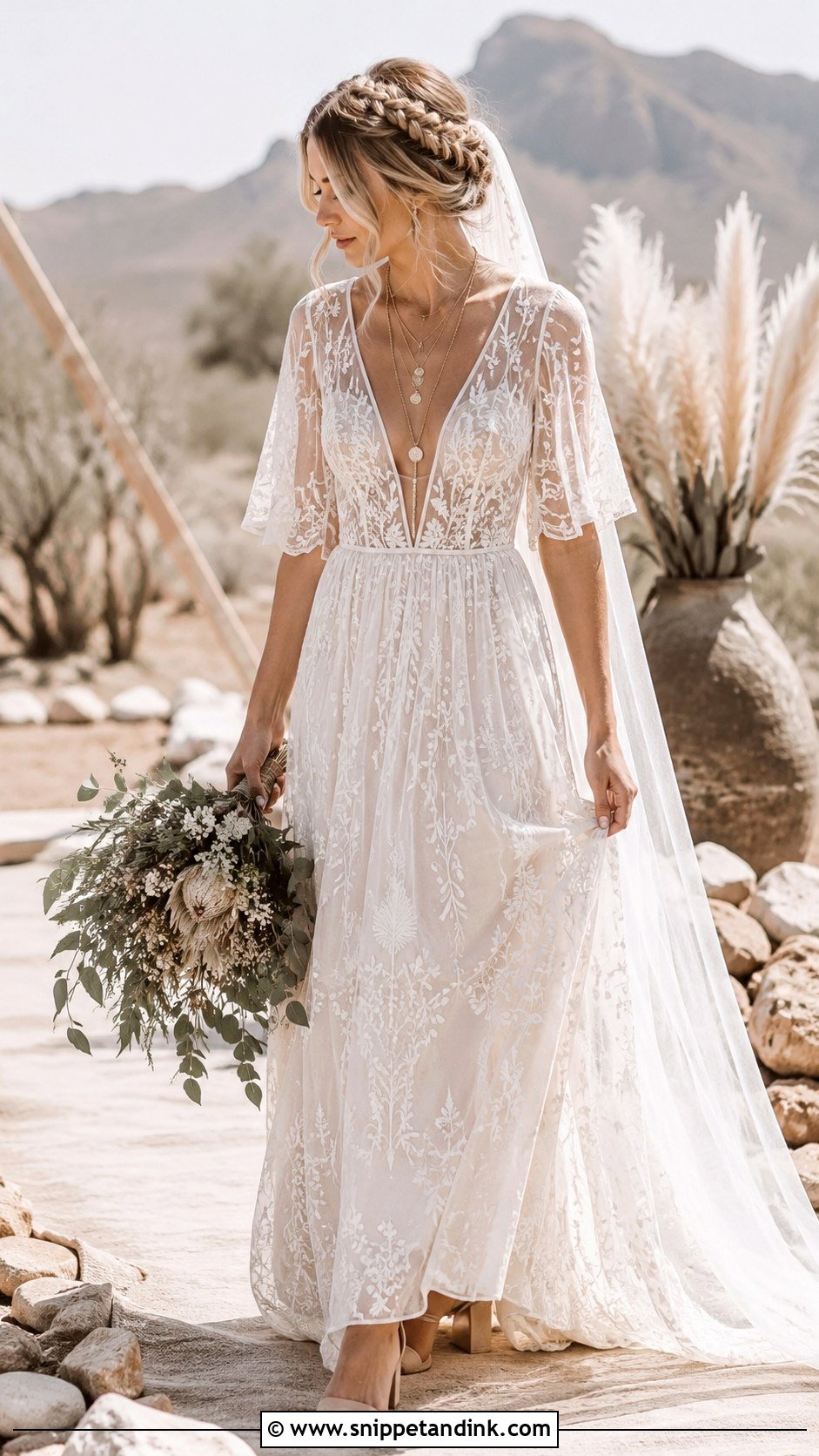 Bride Boho Lace Maxi Dress Outfit - Snippet and Ink - 20 Brides Outfit Ideas