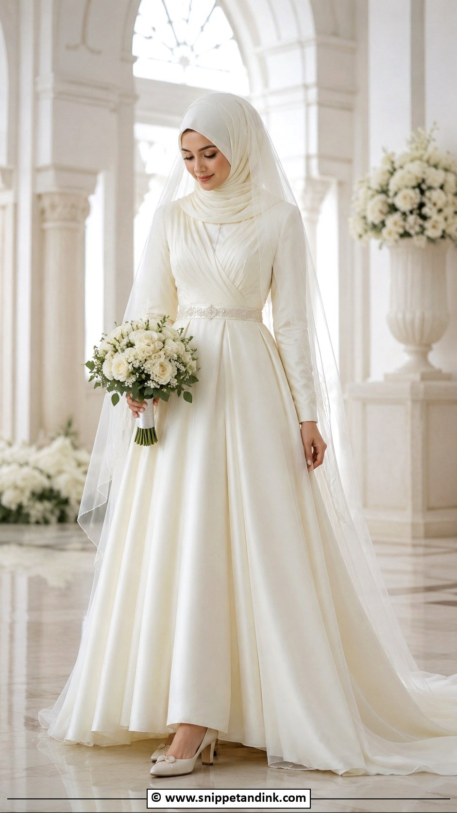 Bride Hijab With A Line Dress - Snippet and Ink - 25 Bride Hijab Style Ideas