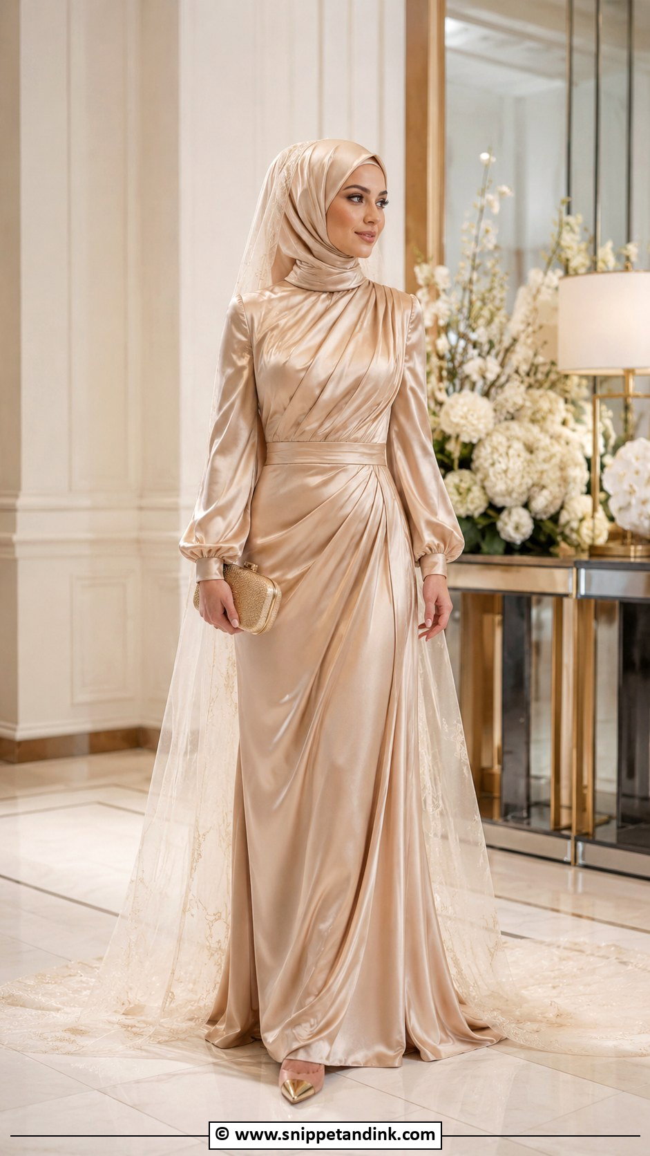Bride Hijab With Champagne Gown - Snippet and Ink - 25 Bride Hijab Style Ideas