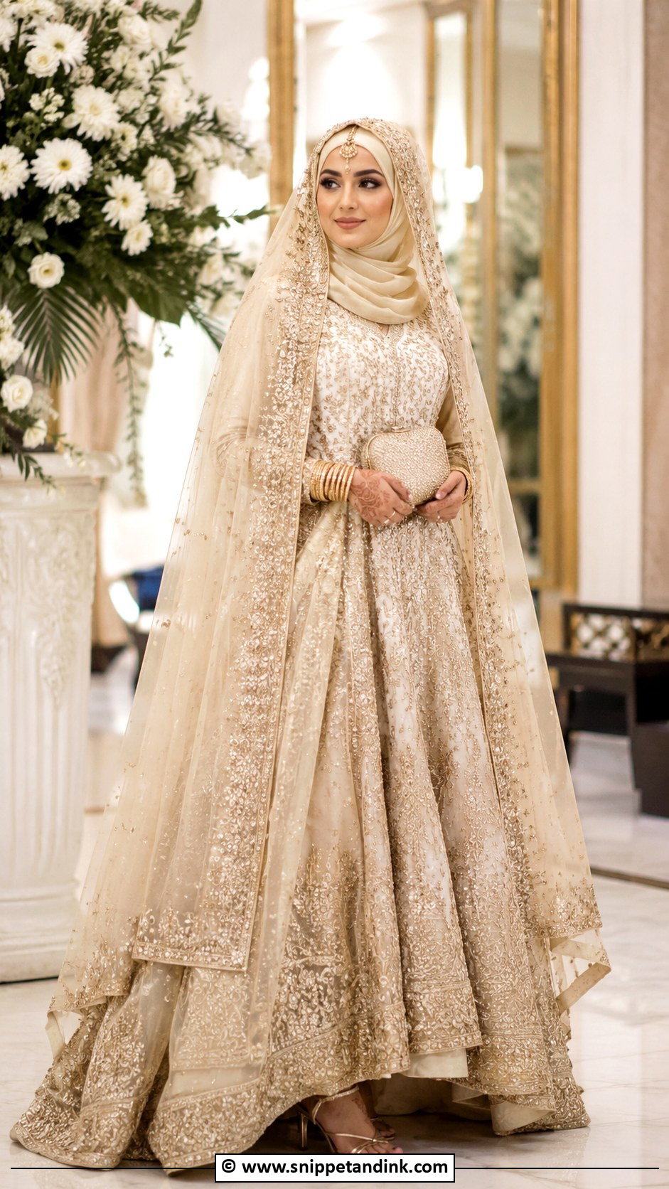 Bride Hijab With Embroidered Dupatta - Snippet and Ink - 25 Bride Hijab Style Ideas