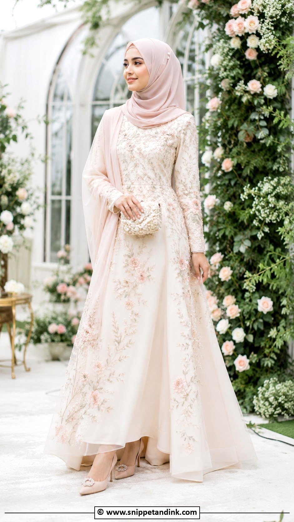 Bride Hijab With Floral Embroidery Dress - Snippet and Ink - 25 Bride Hijab Style Ideas
