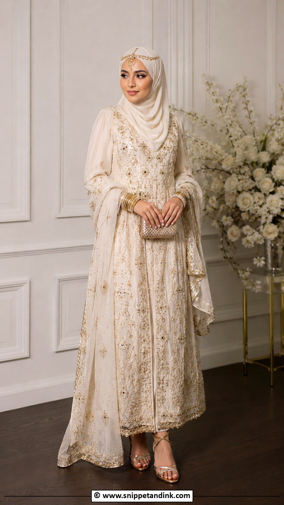 Bride Hijab With Gold Jewelry - Snippet and Ink - 25 Bride Hijab Style Ideas