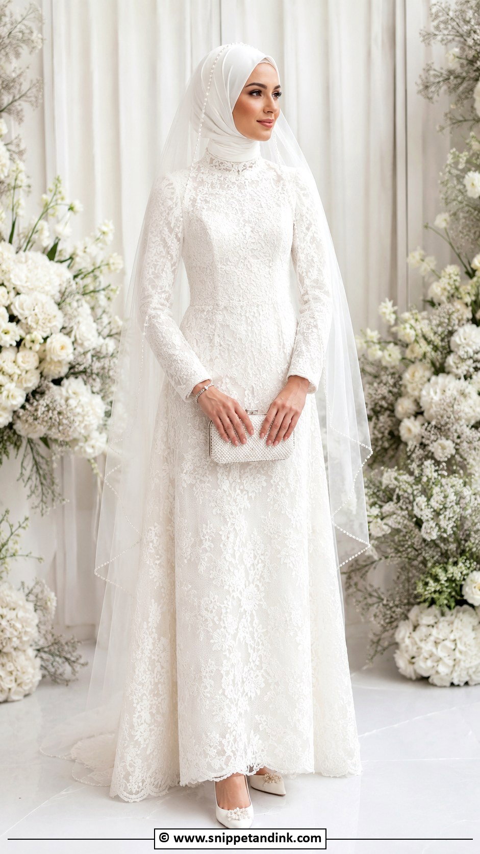 Bride Hijab With High Neck Dress - Snippet and Ink - 25 Bride Hijab Style Ideas