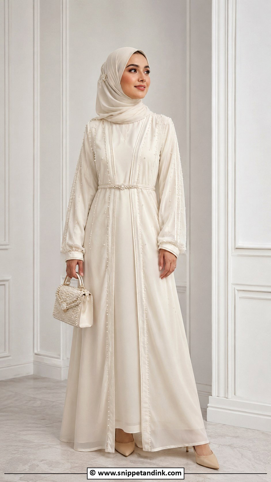 Bride Hijab With Ivory Abaya Dress - Snippet and Ink - 25 Bride Hijab Style Ideas