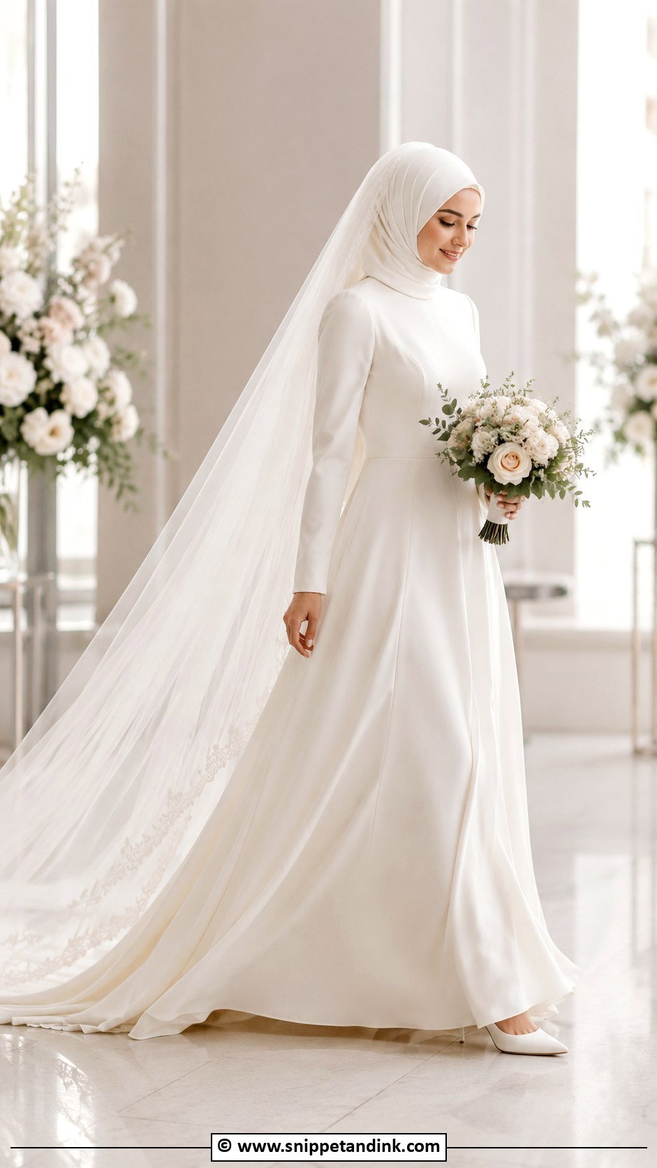 Bride Hijab With Long Tulle Veil - Snippet and Ink - 25 Bride Hijab Style Ideas