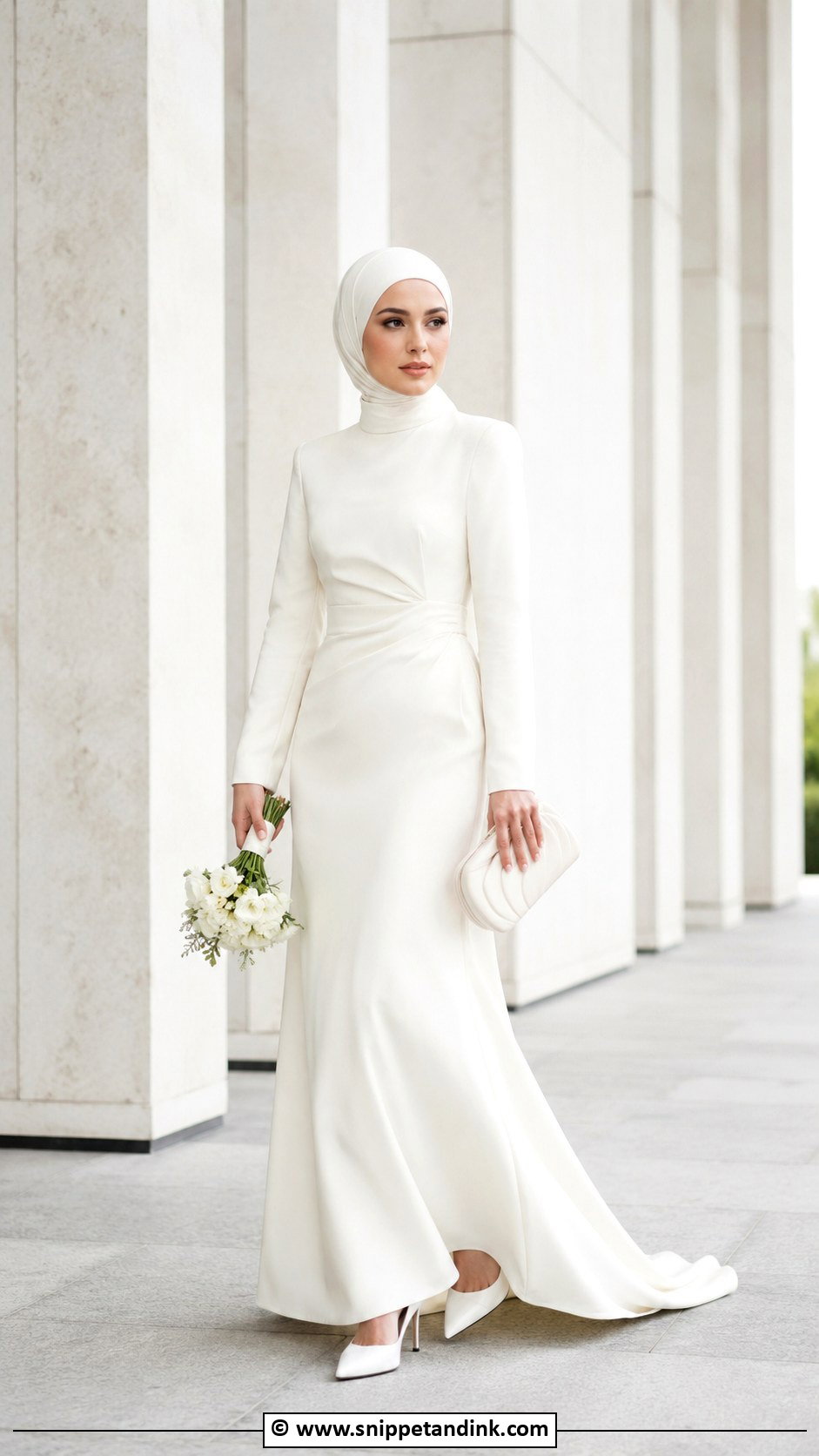 Bride Hijab With Modern Minimal Dress - Snippet and Ink - 25 Bride Hijab Style Ideas