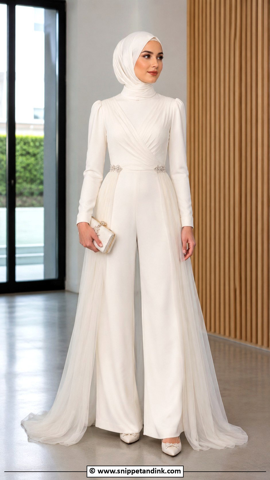 Bride Hijab With Modest Jumpsuit - Snippet and Ink - 25 Bride Hijab Style Ideas