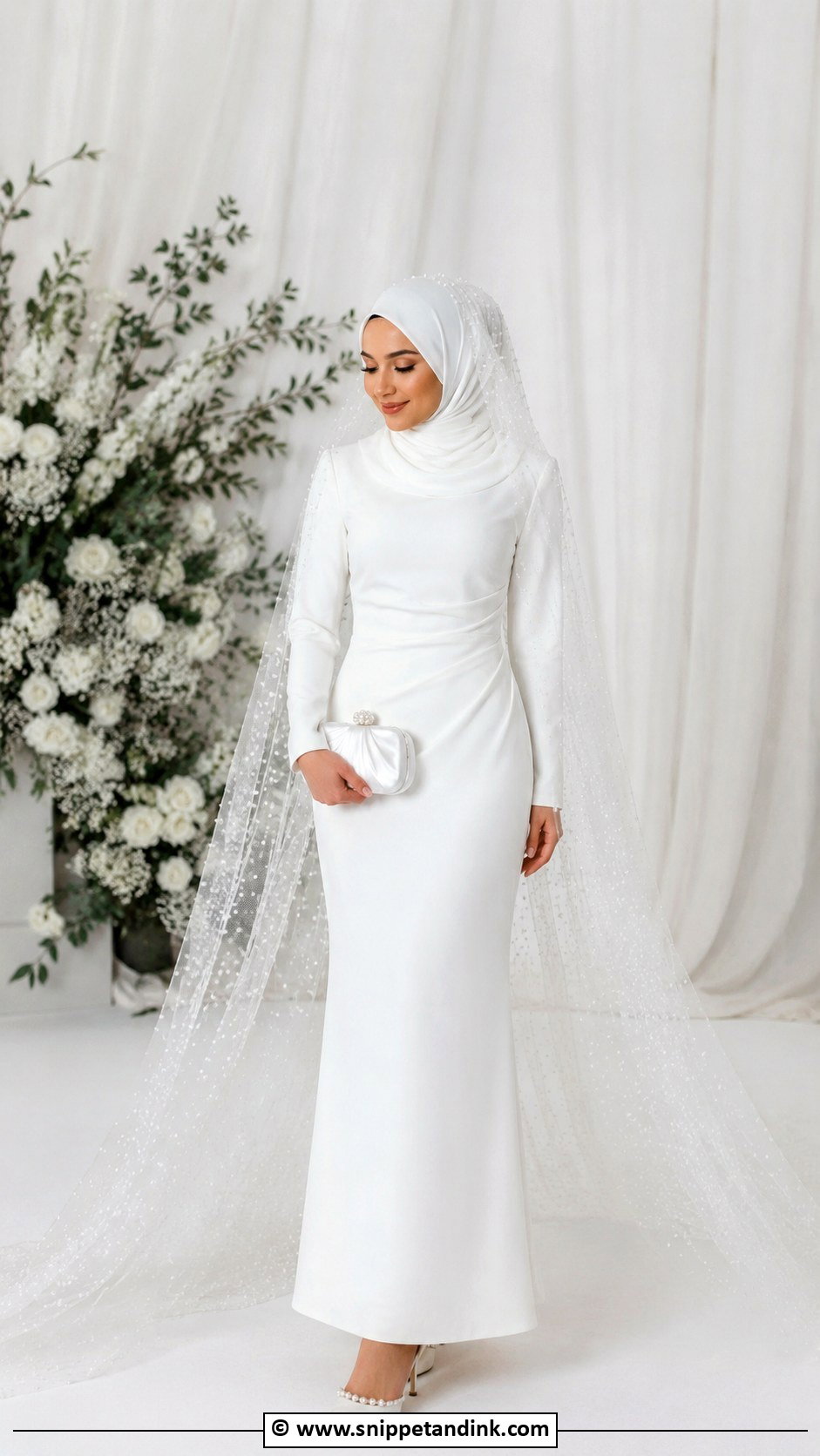 Bride Hijab With Pearl Veil - Snippet and Ink - 25 Bride Hijab Style Ideas
