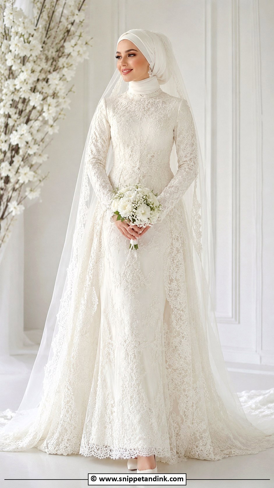 Bride Hijab With White Lace Gown - Snippet and Ink - 25 Bride Hijab Style Ideas
