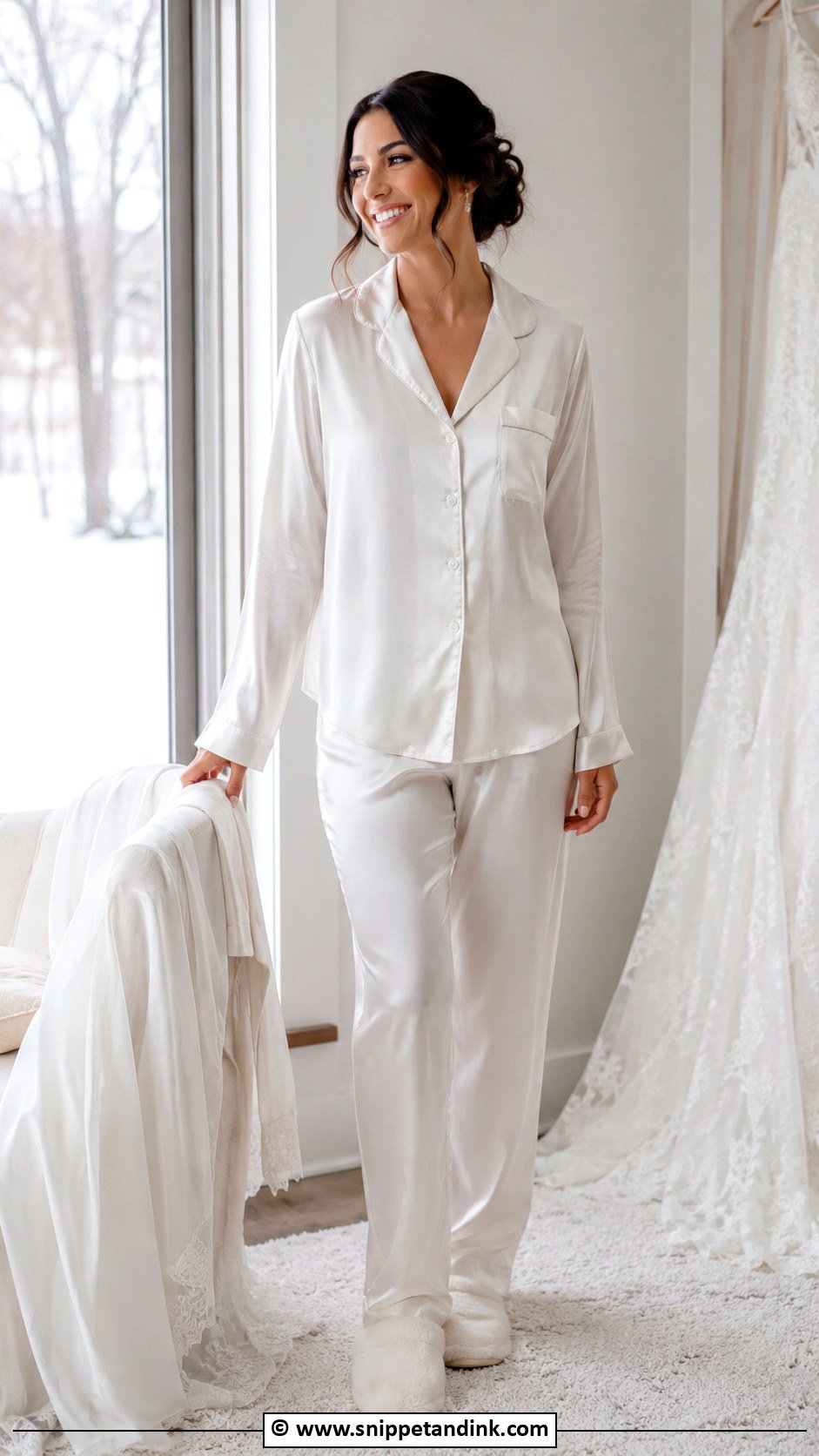 Bride Long Sleeve Pajama Set Outfit - Snippet and Ink - 30 Bride Getting Ready Outfit Ideas