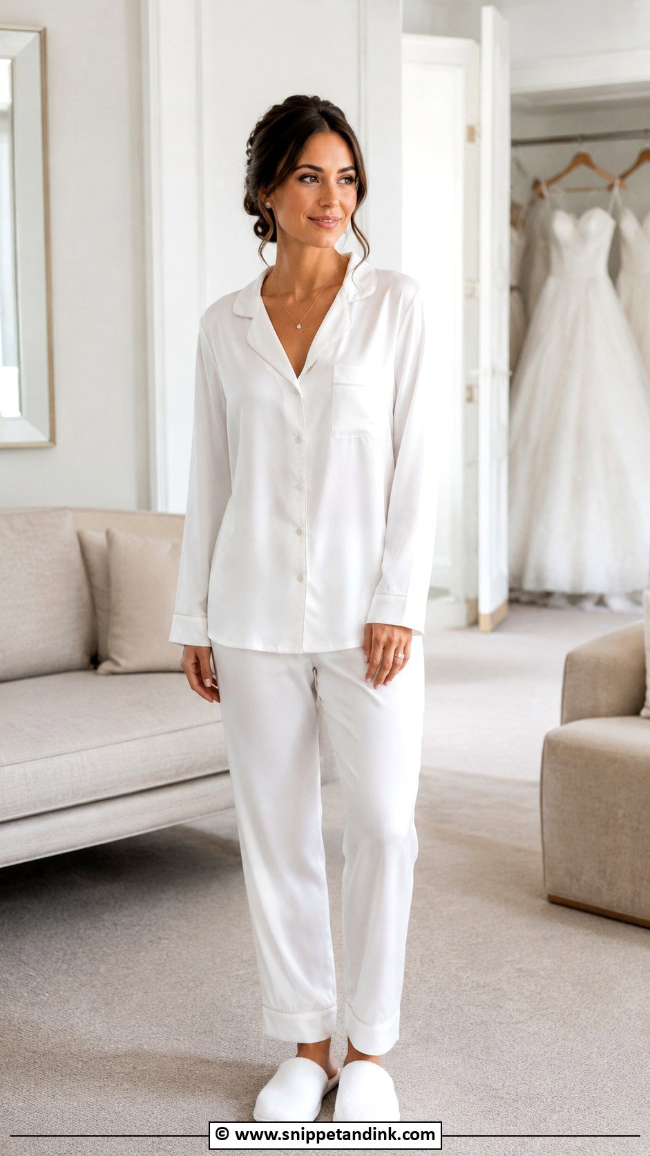 Bride Minimal White Pajama Outfit - Snippet and Ink - 30 Bride Getting Ready Outfit Ideas