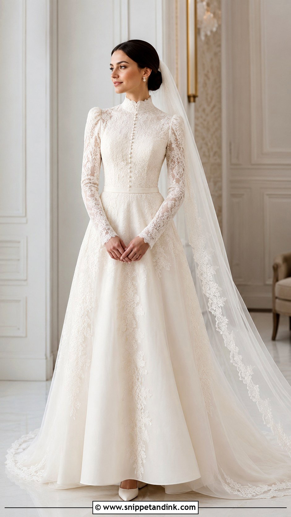 Bride Modest High Neck Dress Outfit - Snippet and Ink - 20 Brides Outfit Ideas