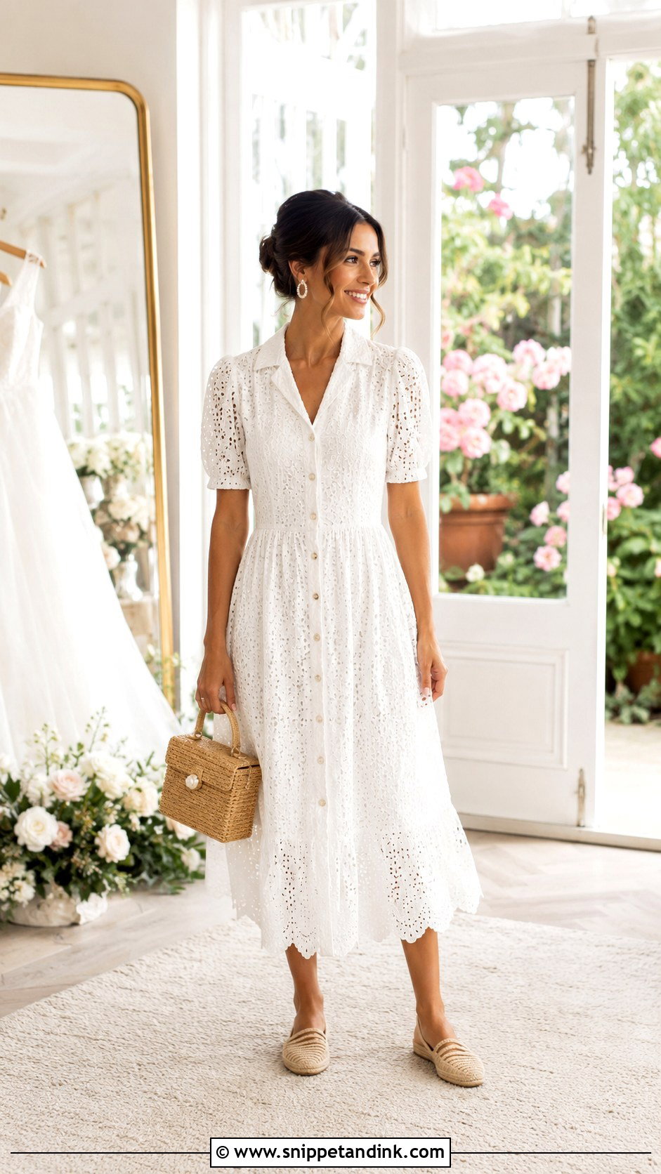 Bride Morning Eyelet Button Front Dress - Snippet and Ink - 20 Bride Morning of Wedding Outfit Ideas