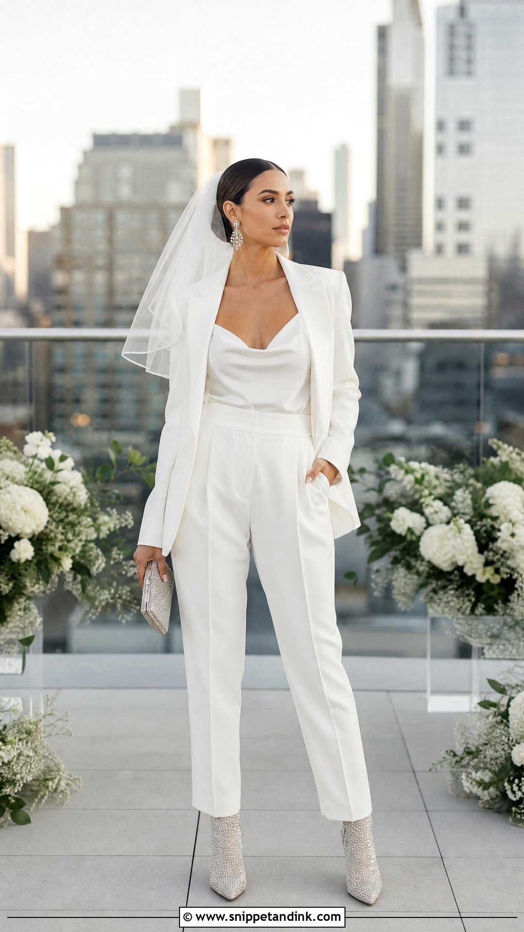 Bride Pantsuit With Crystal Ankle Boots - Snippet and Ink - 20 Bride with Boots Ideas