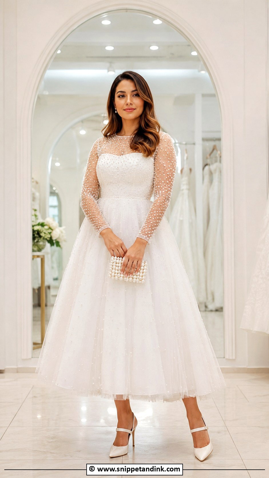 Bride Pearl Embellished Dress Outfit - Snippet and Ink - 30 Bride Clothes Ideas