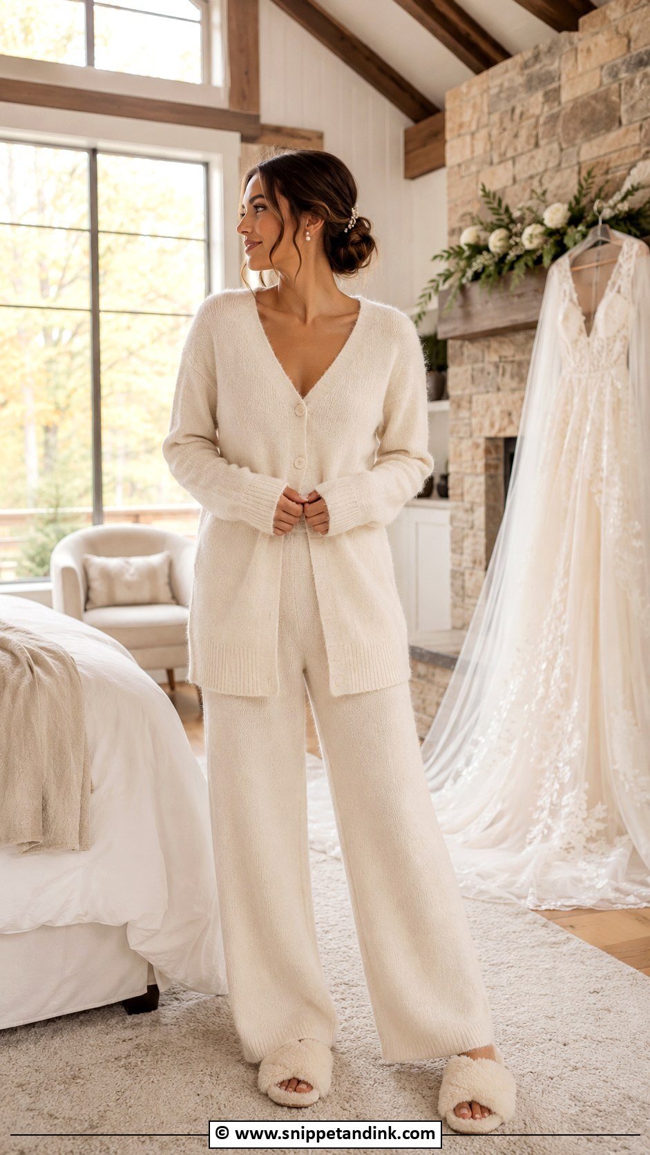 Bride Sweater And Knit Pants Outfit - Snippet and Ink - 30 Bride Getting Ready Outfit Ideas