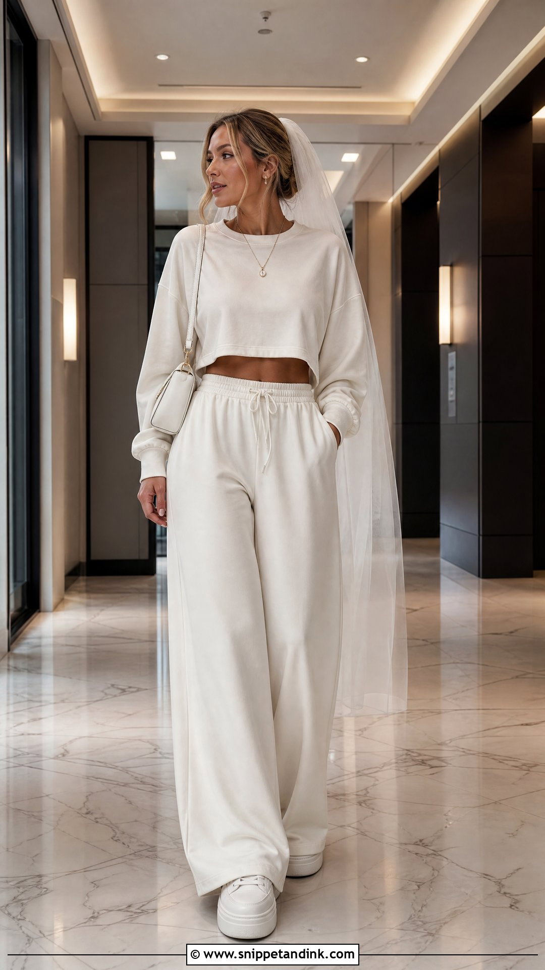 Bride Wedding Sweatsuit With Wide Leg Pants - Snippet and Ink - 20 Wedding Sweatsuit Ideas