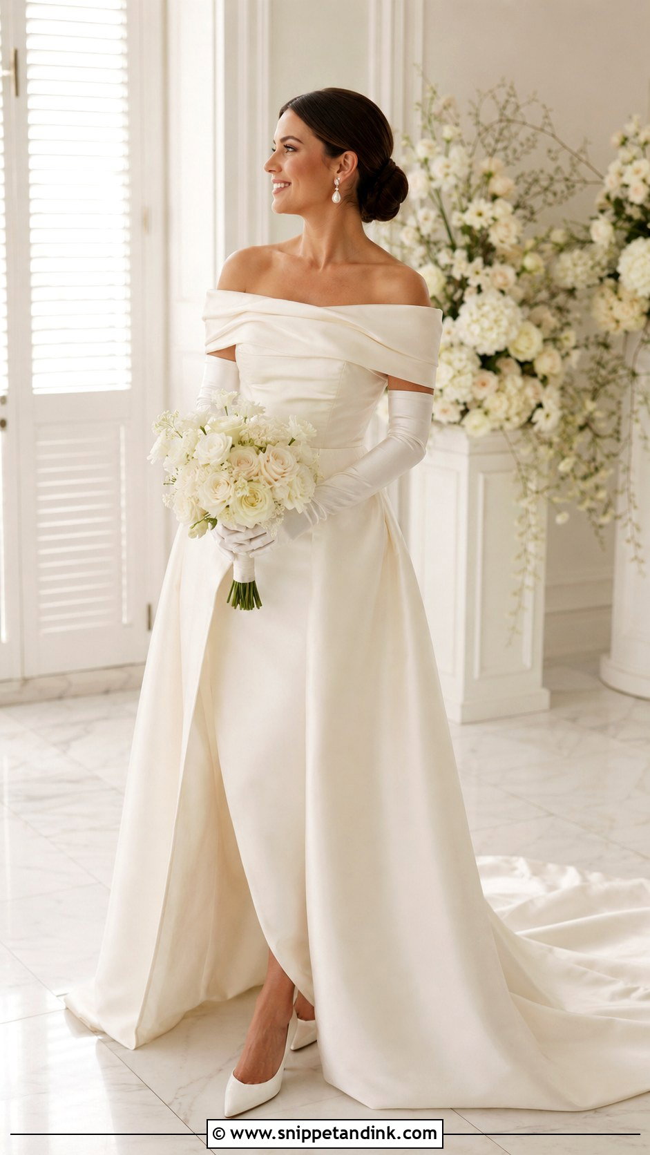 Bride With Off Shoulder Dress And Gloves - Snippet and Ink - 25 Bride with Gloves Ideas