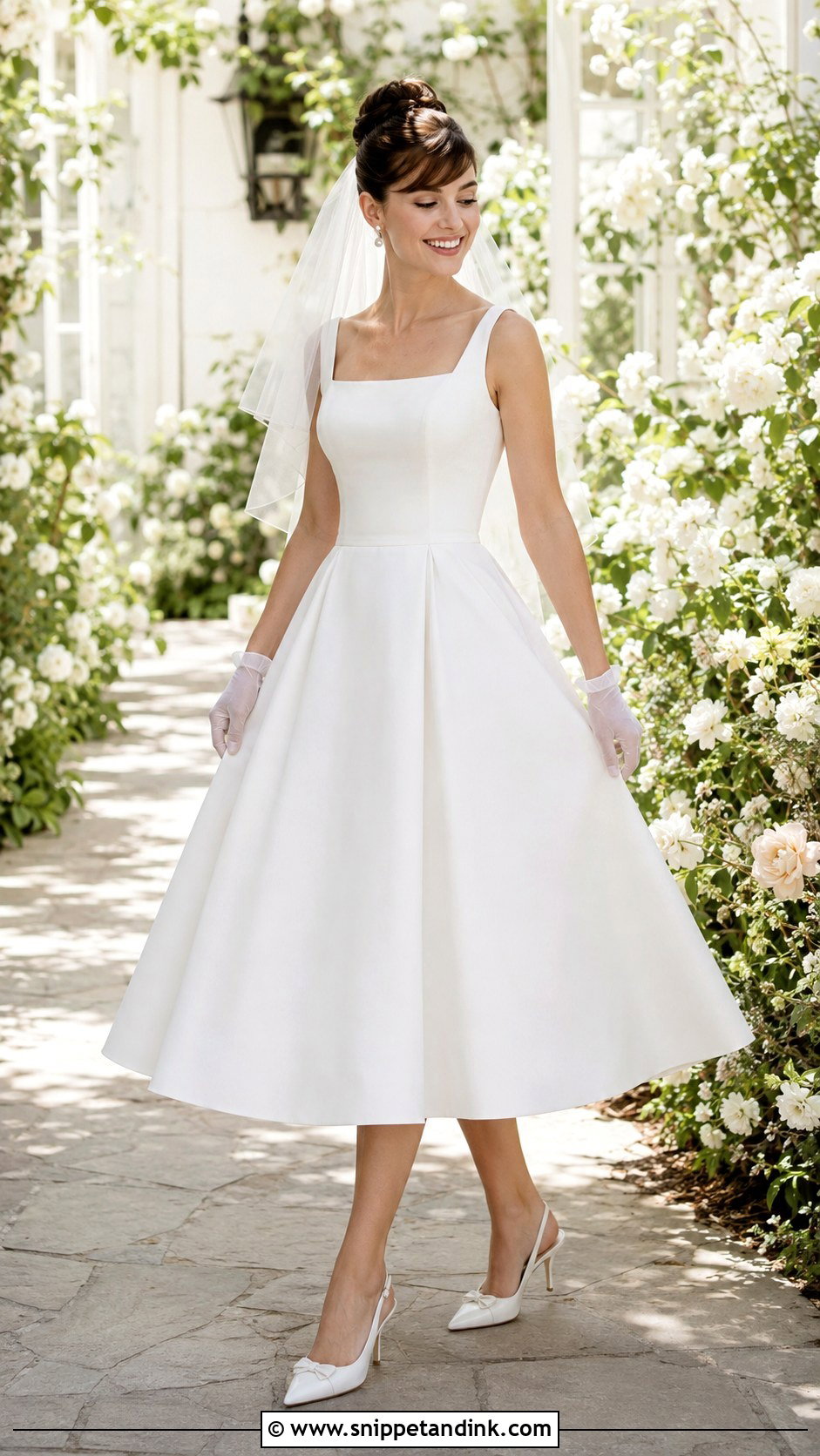 Bride With Tea Length Dress And Gloves - Snippet and Ink - 25 Bride with Gloves Ideas