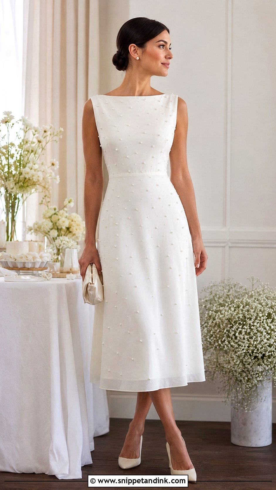Bride to Be Pearl Embellished Dress Outfit - Snippet and Ink - 20 Bride to Be Outfits