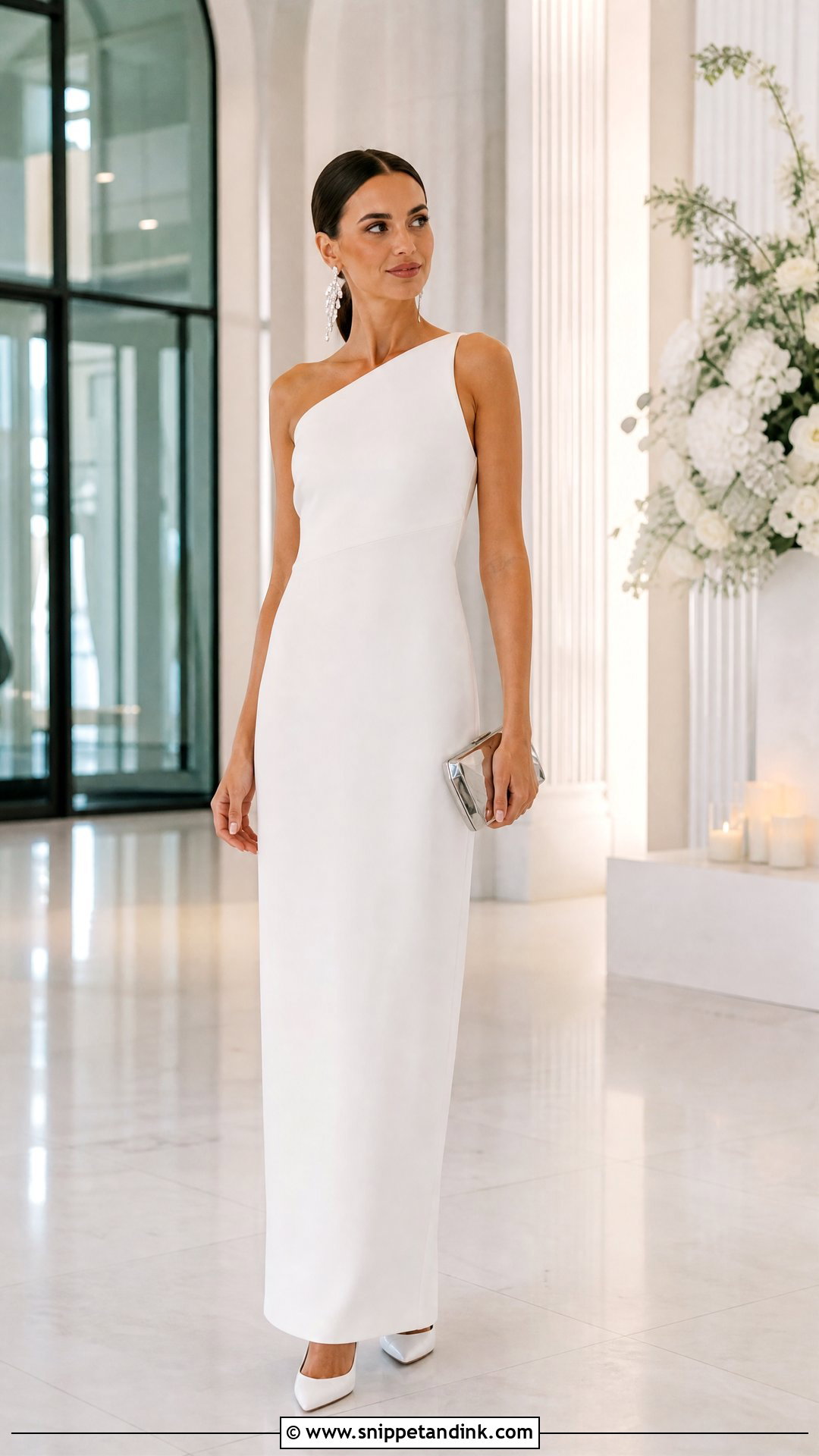 Bride to Be White Column Dress Outfit - Snippet and Ink - 20 Bride to Be Outfits