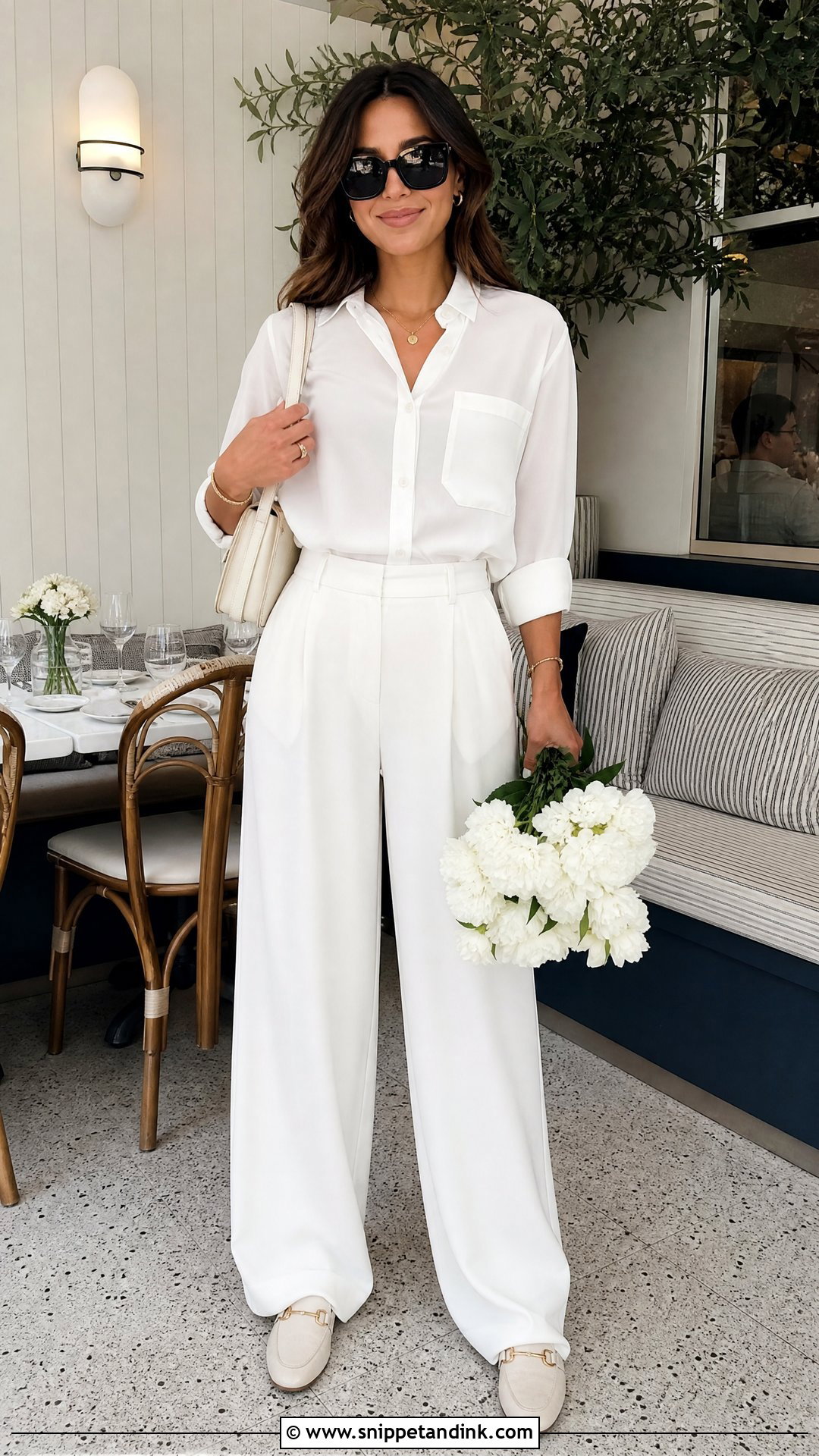 Bride to Be White Trouser Set Outfit - Snippet and Ink - 20 Bride to Be Outfits