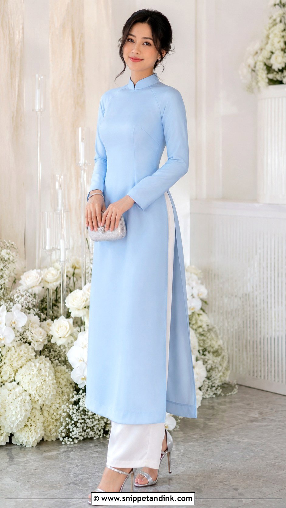 Bridesmaid Blue Ao Dai With Silver Accessories - Snippet and Ink - 25 Wedding Ao Dai Ideas