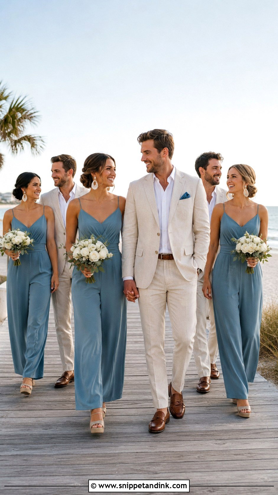 Bridesmaid Jumpsuits With Linen Suits - Snippet and Ink - 20 Beach Wedding Party Attire Ideas