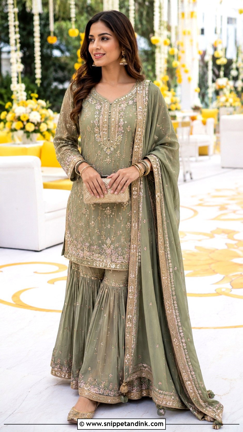 Bridesmaid Mehndi Sharara With Matching Dupatta - Snippet and Ink - 25 Mehndi Sharara Outfit Ideas