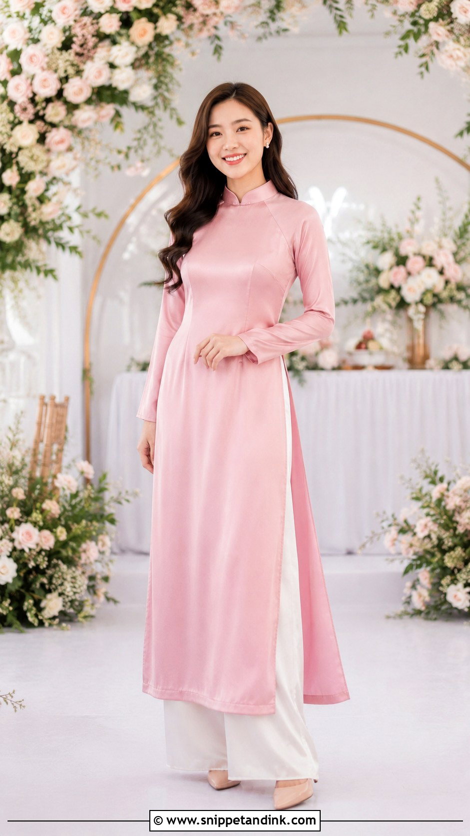 Bridesmaid Pink Ao Dai With White Pants - Snippet and Ink - 25 Wedding Ao Dai Ideas