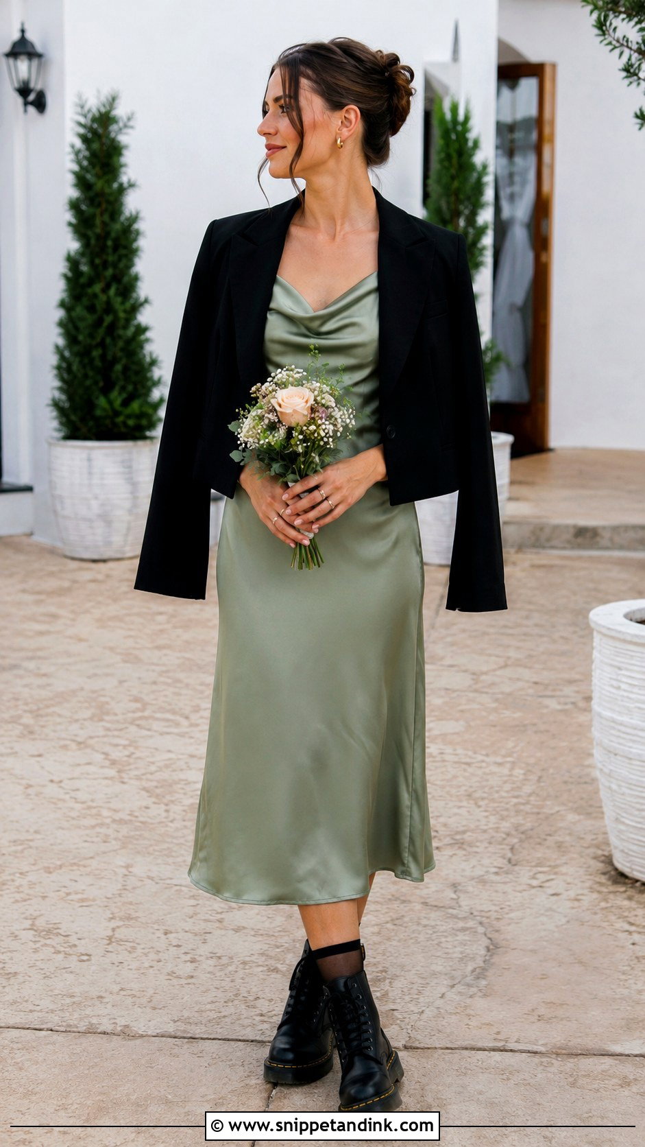 Bridesmaid Satin Dress With Black Doc Martens - Snippet and Ink - 20 Doc Martens Wedding Ideas