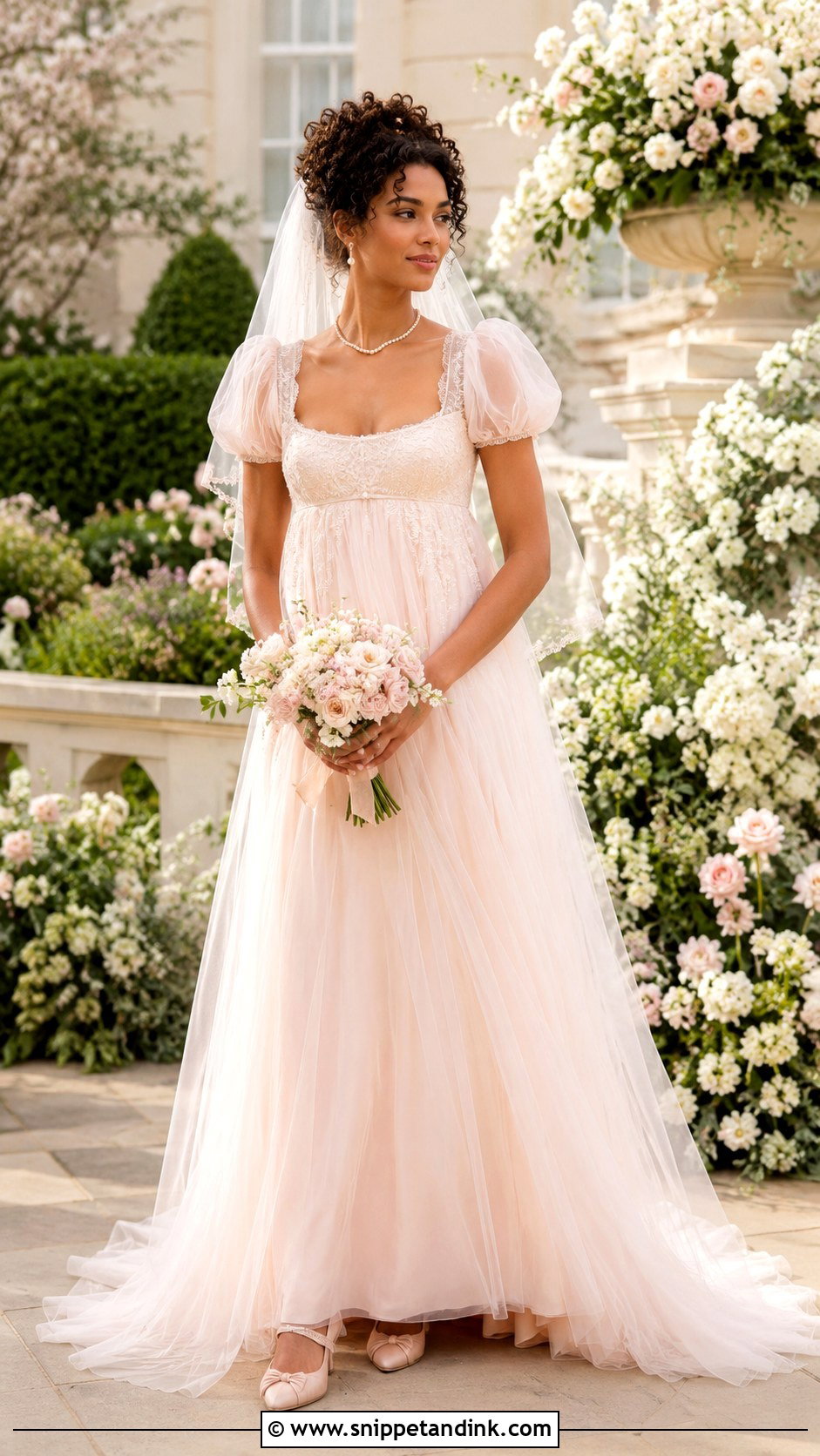 Bridgerton Blush Wedding Dress - Snippet and Ink - 30 Bridgerton Wedding Dress Ideas