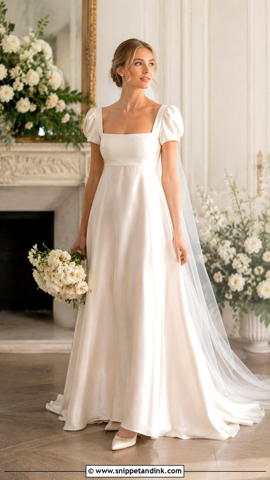 Bridgerton Square Neck Wedding Dress - Snippet and Ink - 30 Bridgerton Wedding Dress Ideas