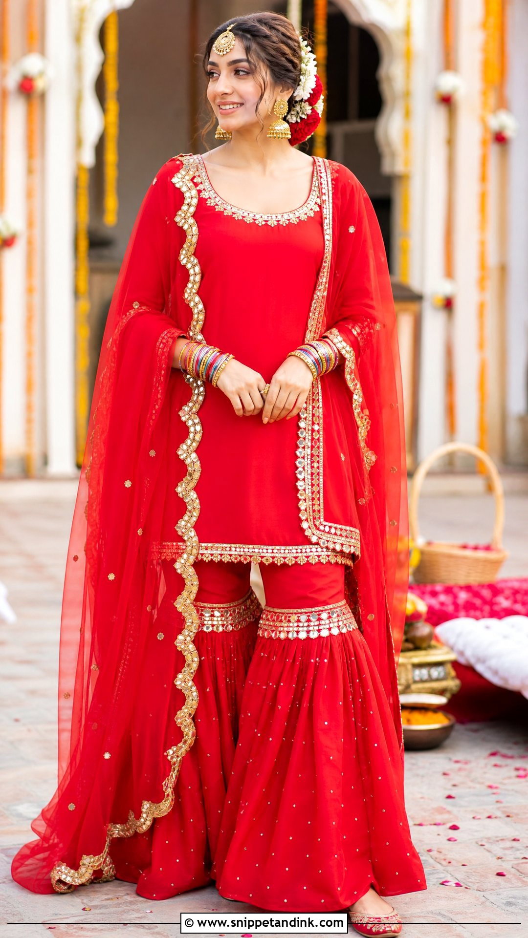 Bright Red Garara With Gota Patti - Snippet and Ink - 20 Red Garara Dress Pakistani Bridal Ideas