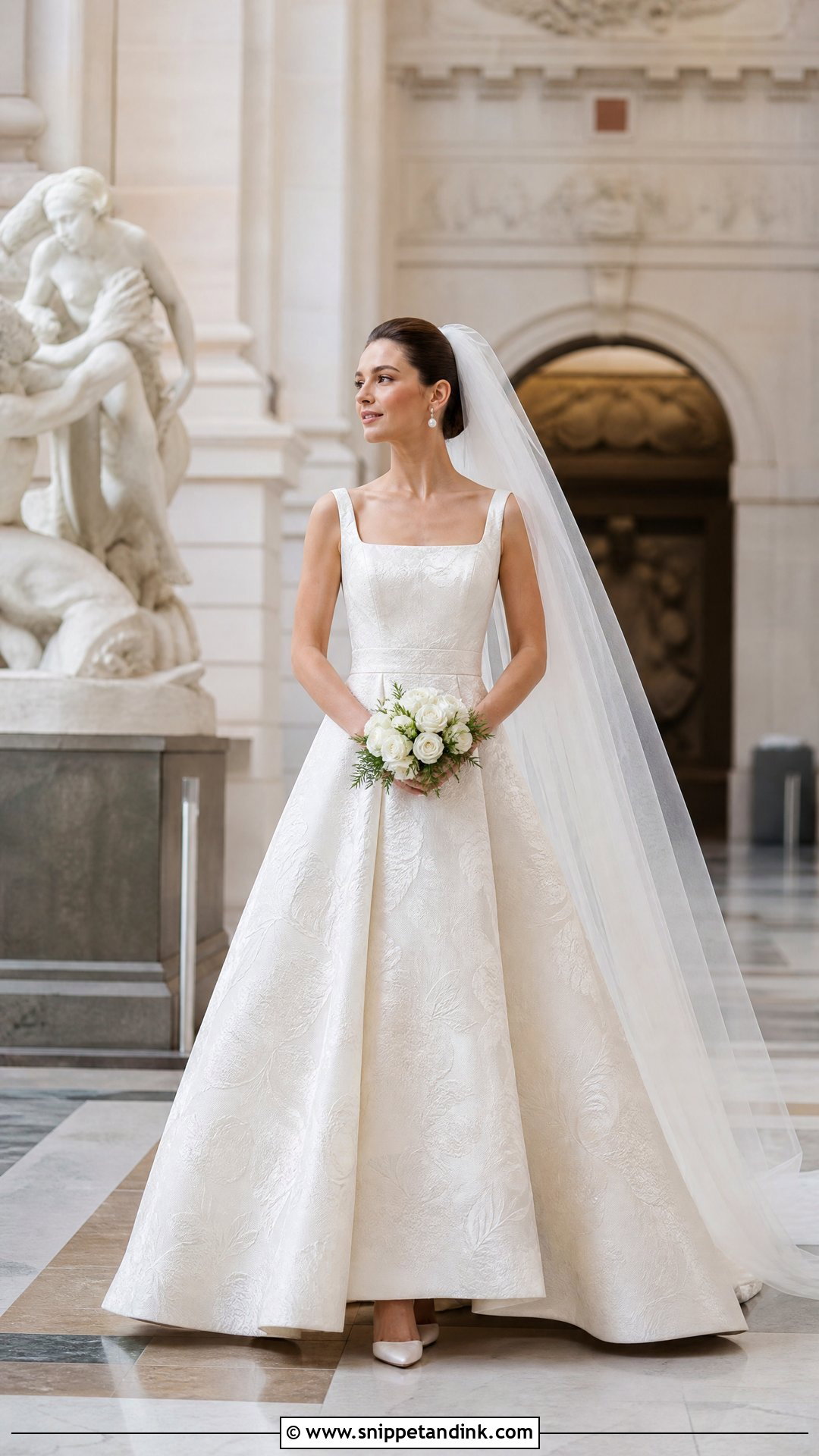 Brocade A Line Wedding Dress - Snippet and Ink - 20 Unique Elegant Wedding Dresses
