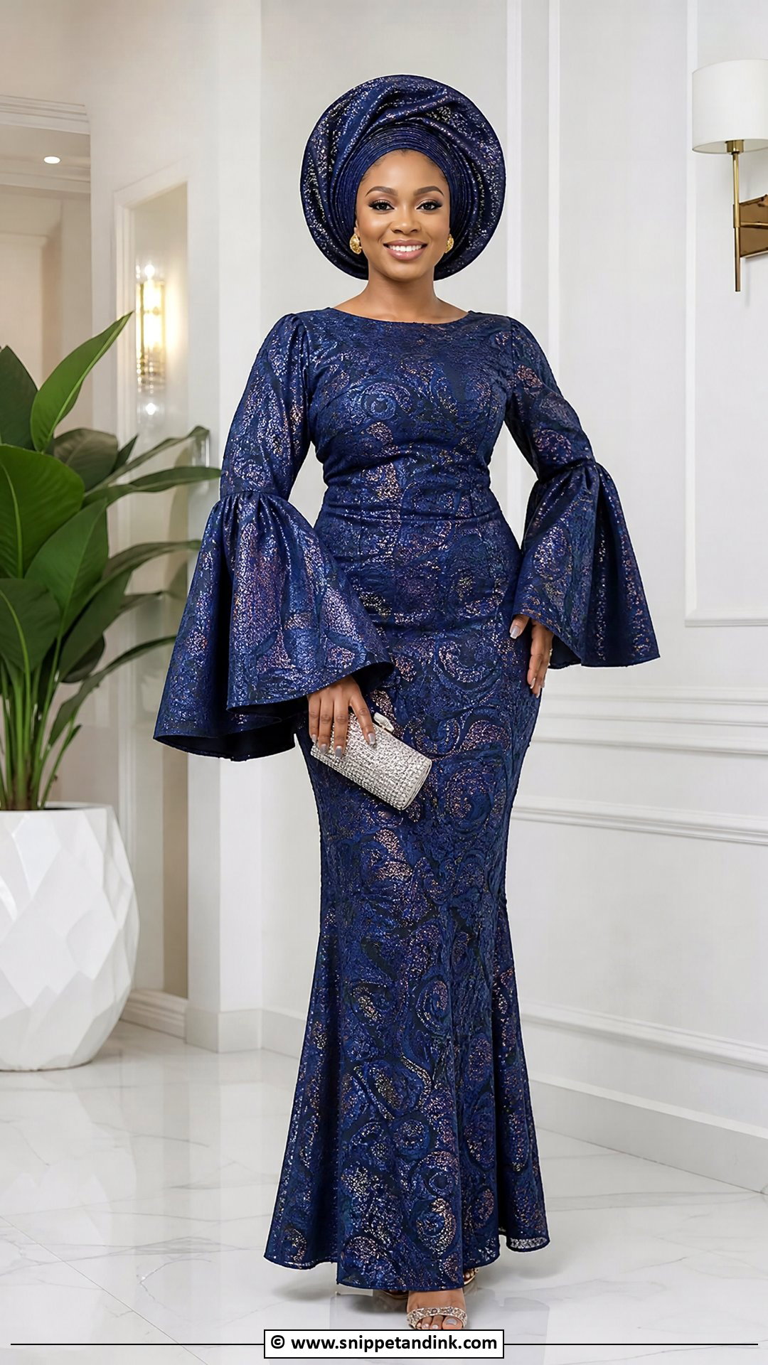 Brocade Asoebi Flared Sleeve Gown - Snippet and Ink - 35 Brocade Asoebi Styles