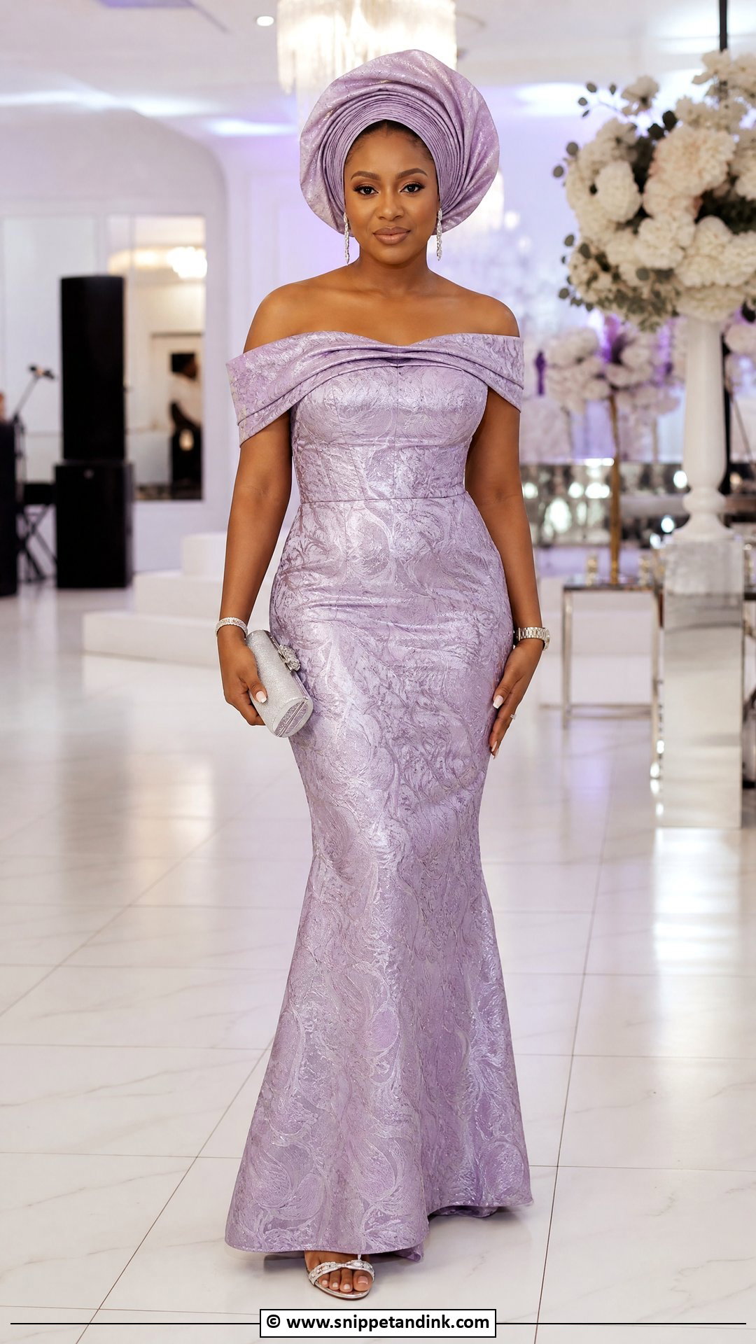 Brocade Asoebi Off Shoulder Gown - Snippet and Ink - 35 Brocade Asoebi Styles
