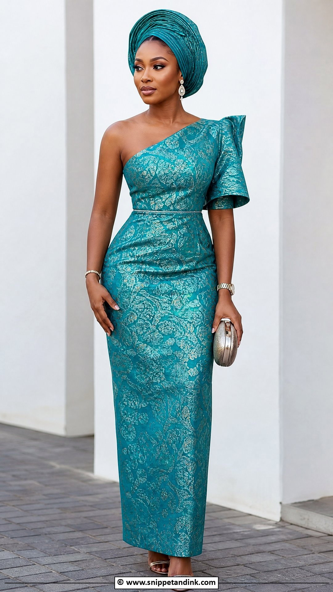 Brocade Asoebi One Shoulder Gown - Snippet and Ink - 35 Brocade Asoebi Styles
