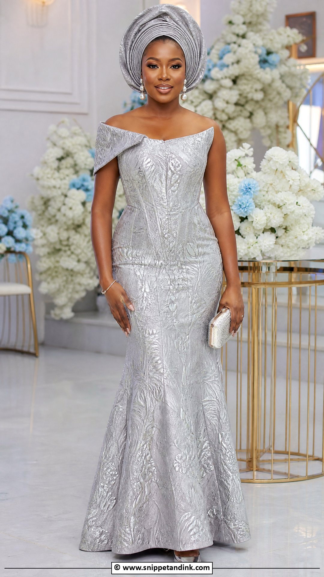 Brocade Asoebi Princess Cut Gown - Snippet and Ink - 35 Brocade Asoebi Styles