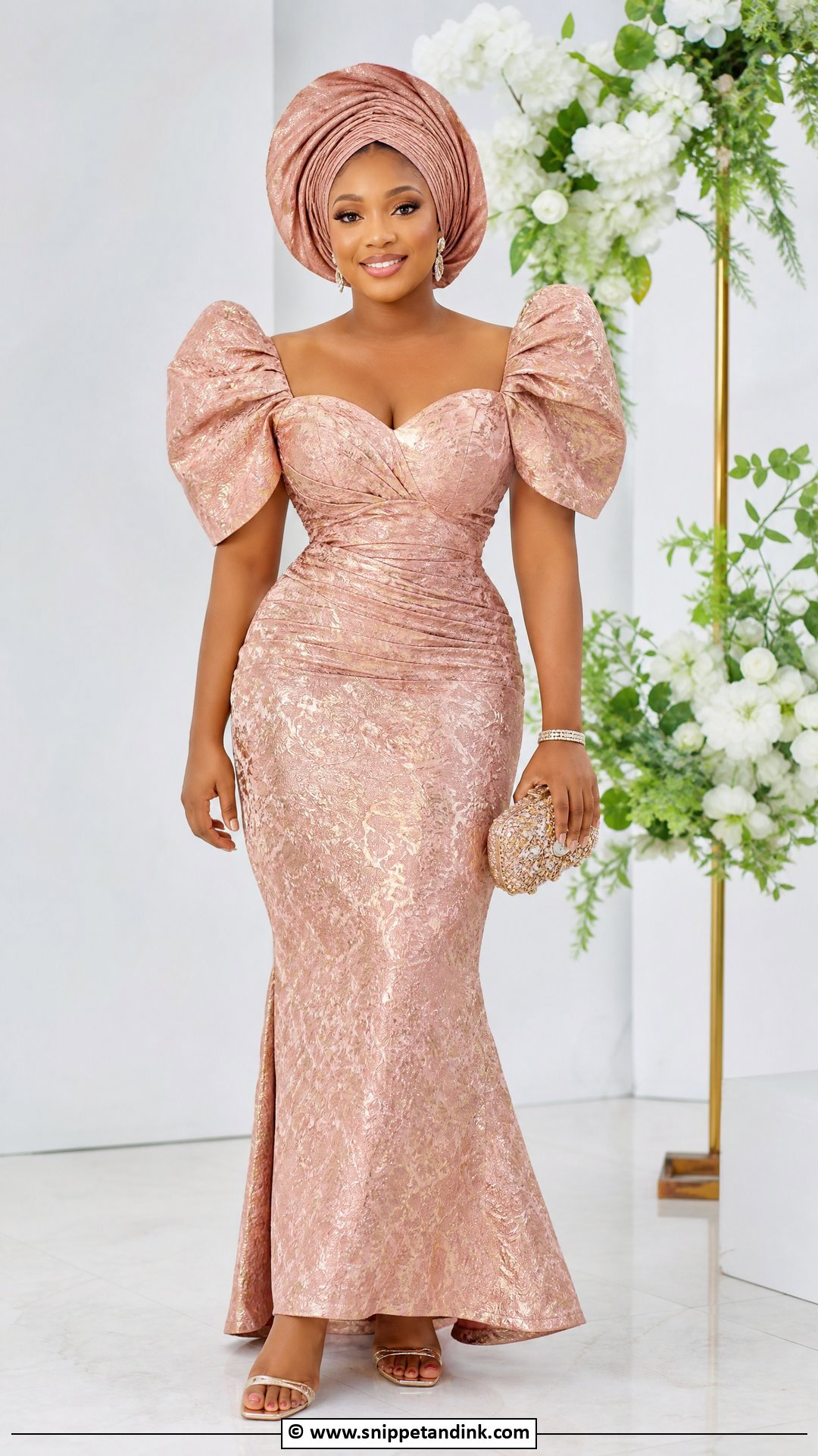 Brocade Asoebi Puff Sleeve Gown - Snippet and Ink - 35 Brocade Asoebi Styles