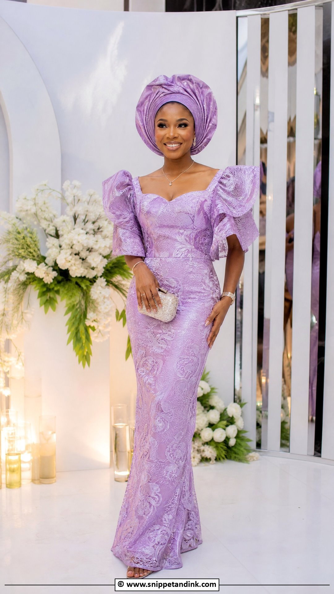 Brocade Asoebi Ruffle Sleeve Gown - Snippet and Ink - 35 Brocade Asoebi Styles
