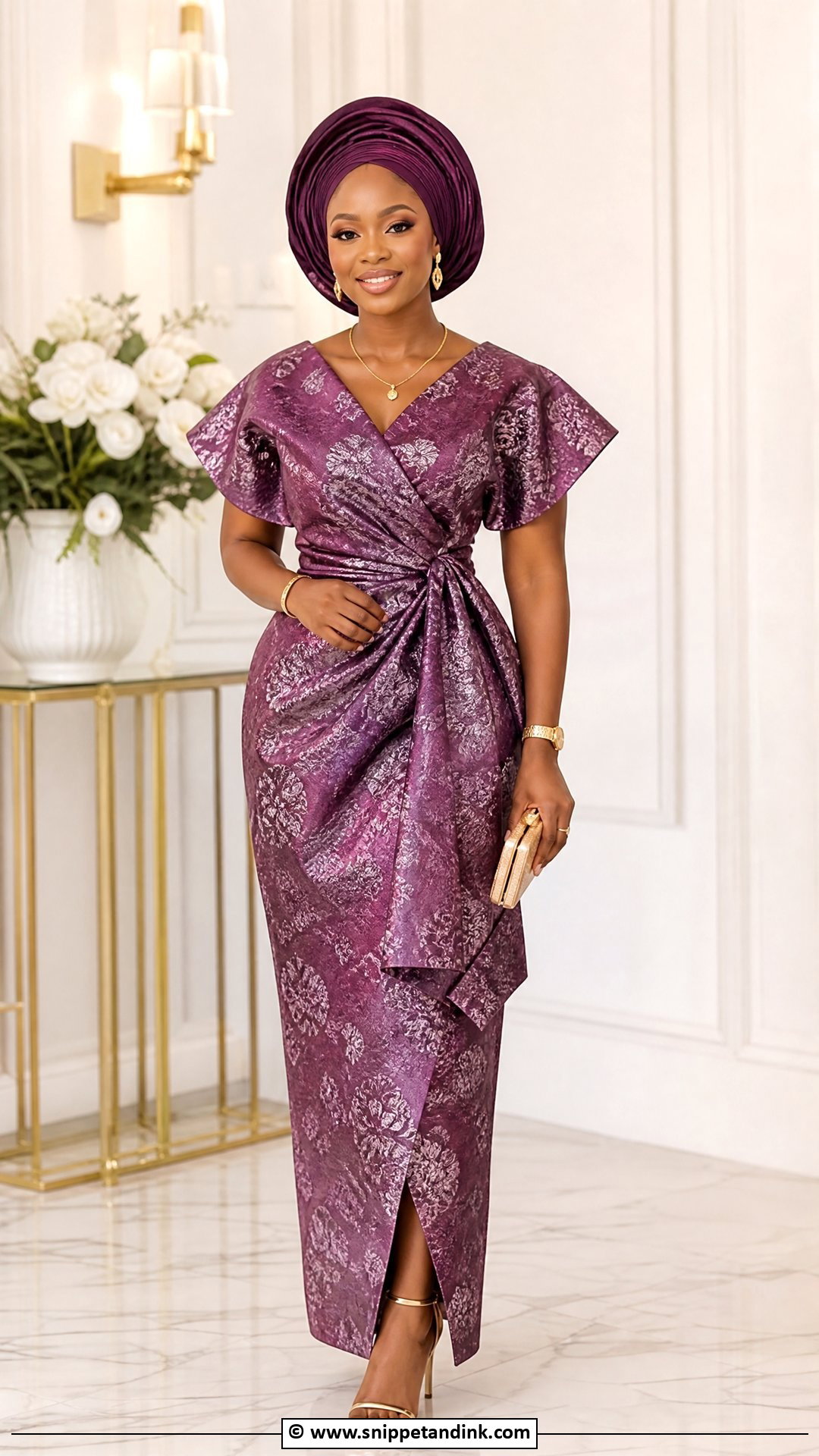 Brocade Asoebi Wrap Gown - Snippet and Ink - 35 Brocade Asoebi Styles