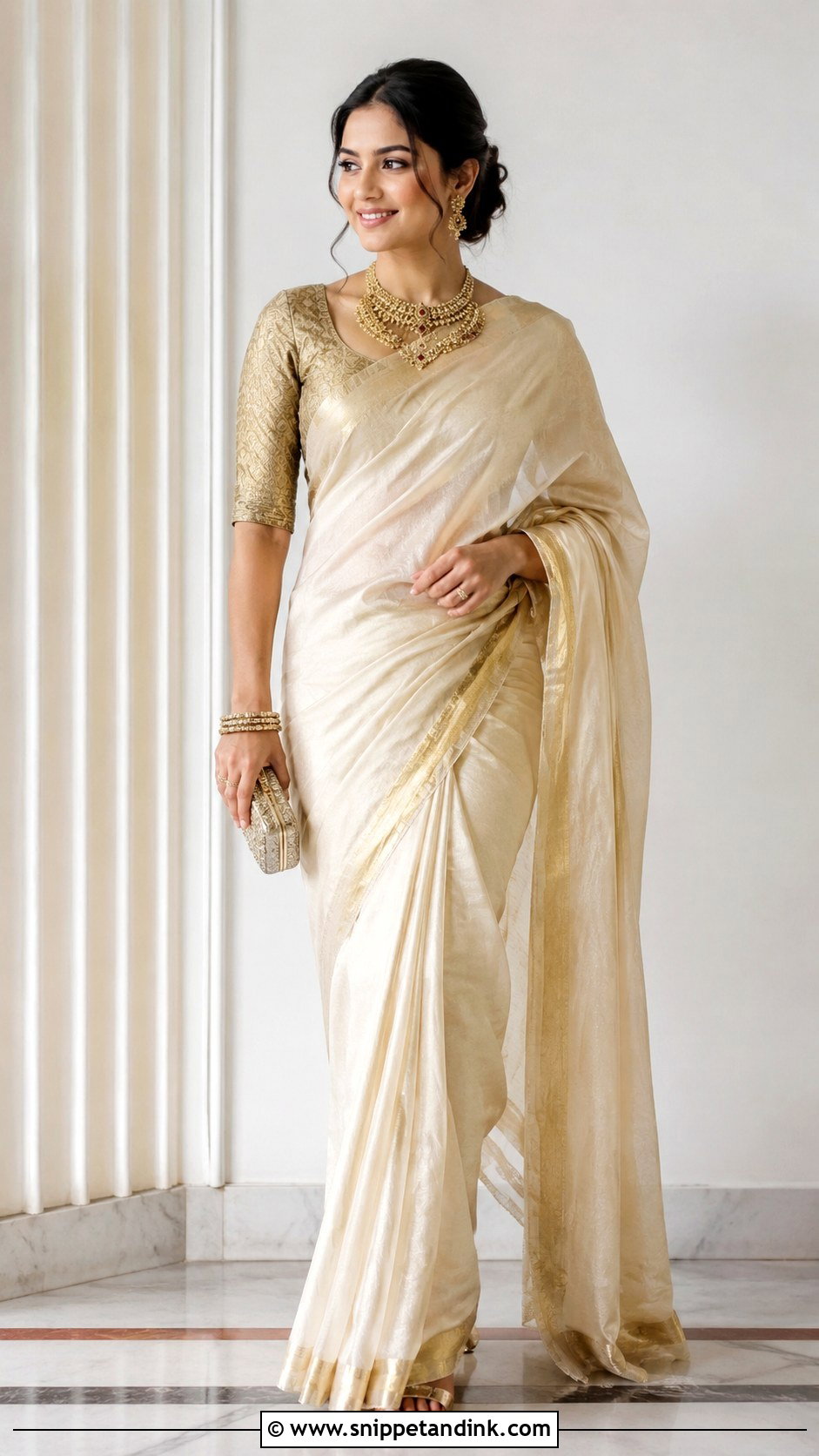 Brocade Blouse With Plain Silk Saree - Snippet and Ink - 25 Traditional Blouse Designs Weddings