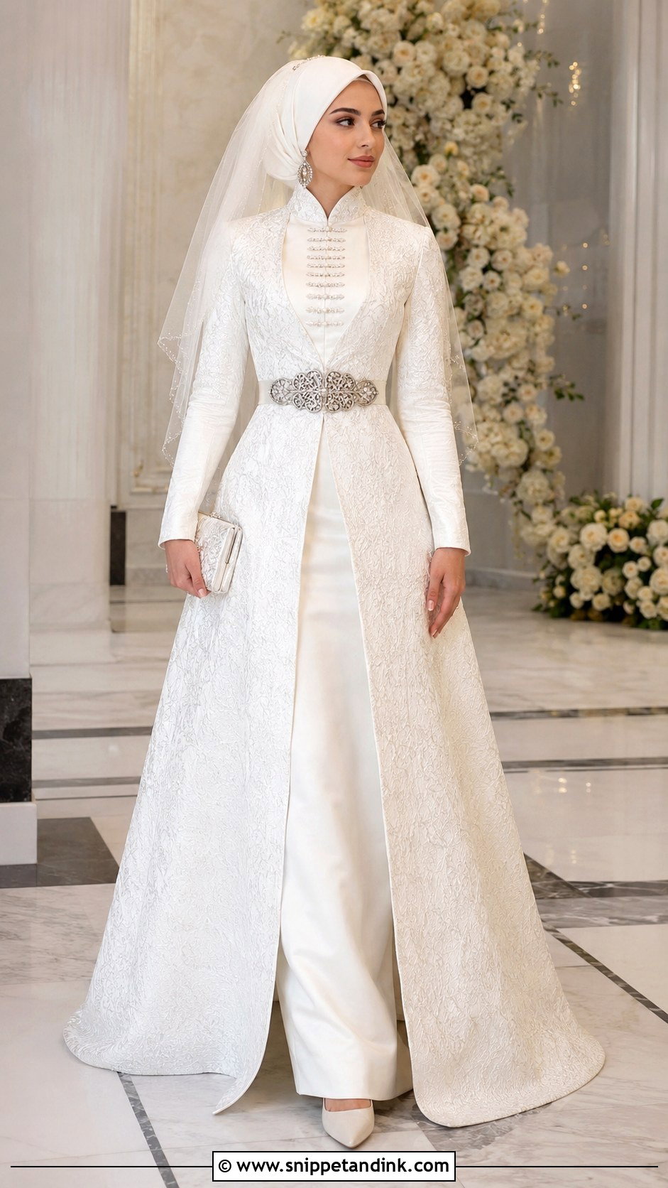 Brocade Chechen Wedding Dress With Structured Skirt - Snippet and Ink - 20 Chechen Wedding Dresses