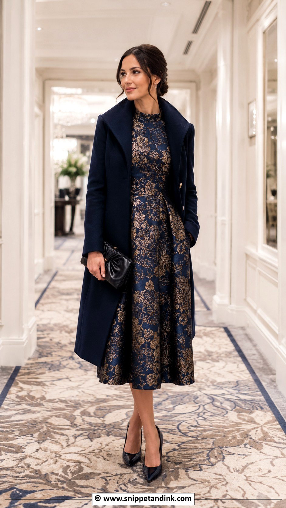 Brocade Dress With Pointed Toe Pumps - Snippet and Ink - 35 Winter Wedding Dress Ideas