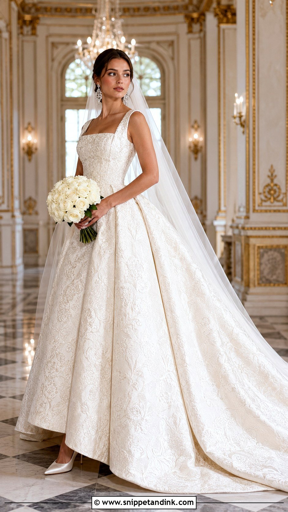 Brocade Empress Wedding Dress With Statement Train - Snippet and Ink - 20 Empress Wedding Dress Ideas