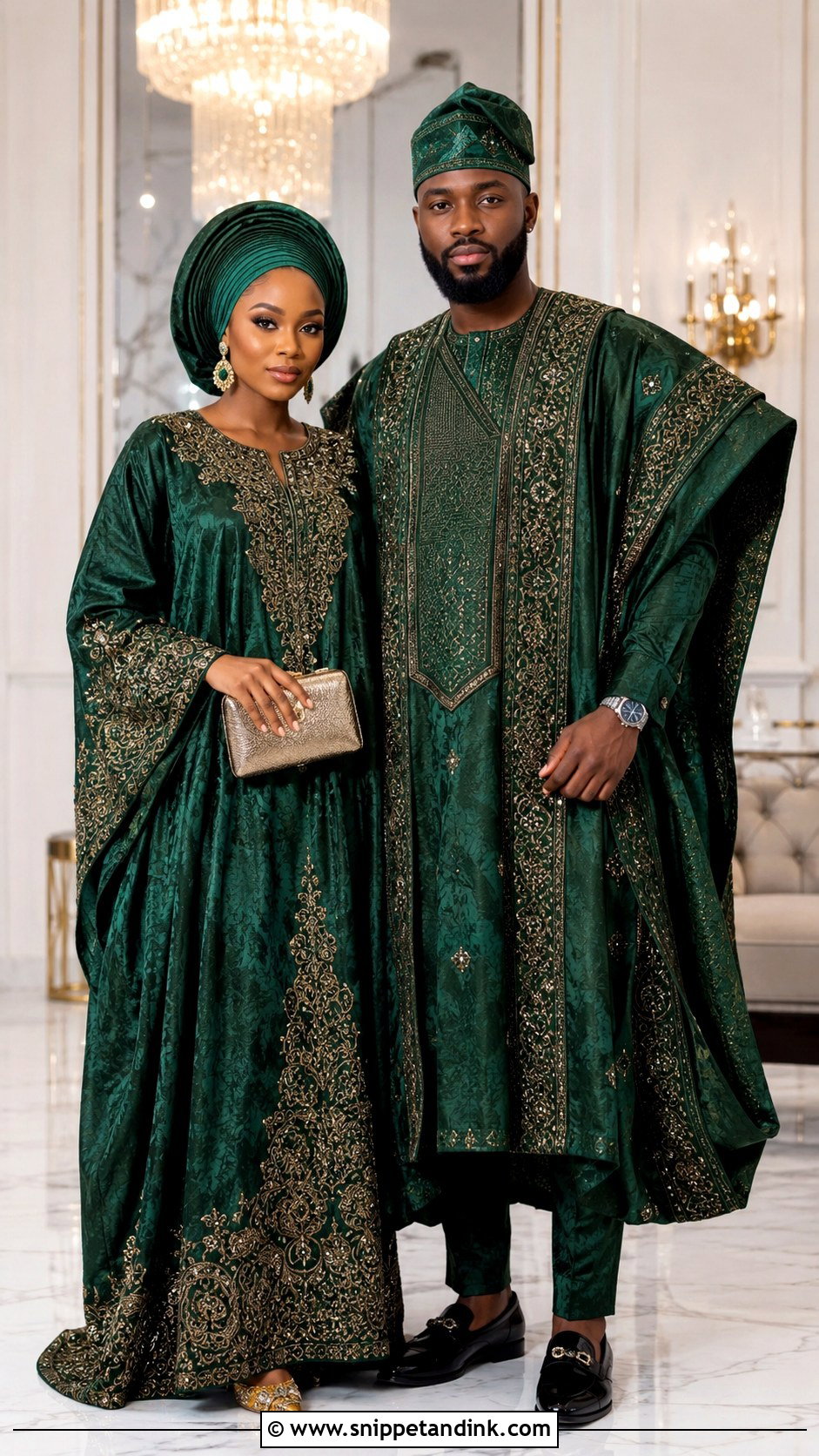 Brocade Kaftan And Agbada Outfit - Snippet and Ink - 20 African Traditional Wear for Couples Ideas